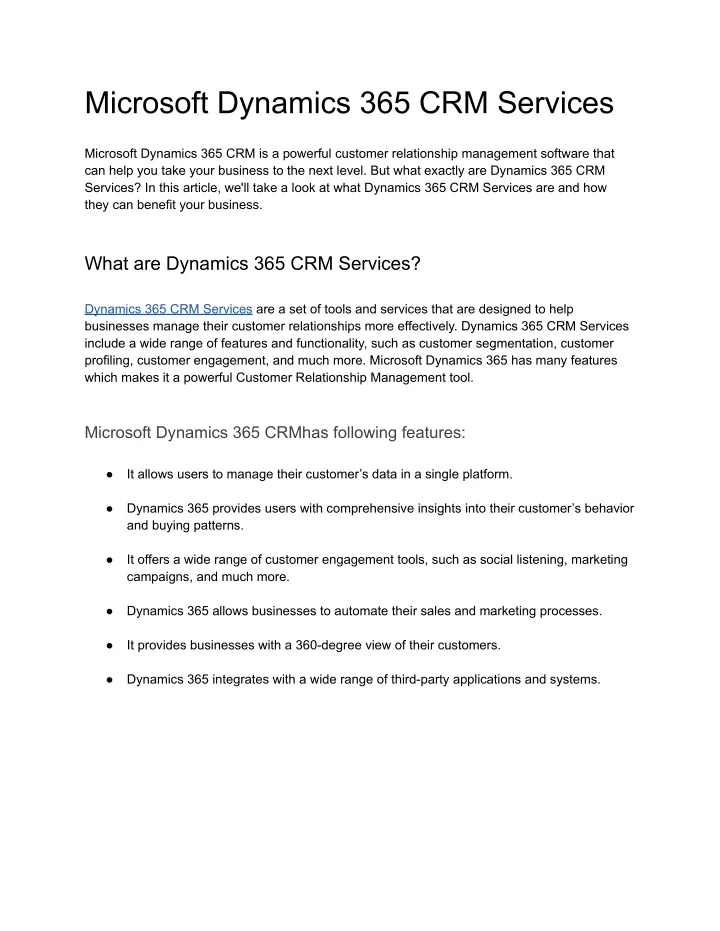 microsoft dynamics 365 crm services