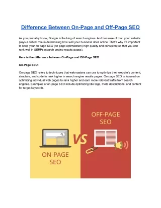 difference between on page and off page seo