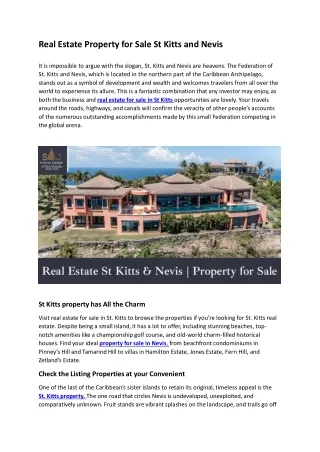 Real Estate Property for Sale St Kitts and Nevis