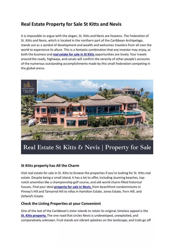 real estate property for sale st kitts and nevis