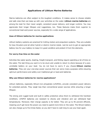 Applications of Lithium Marine Batteries