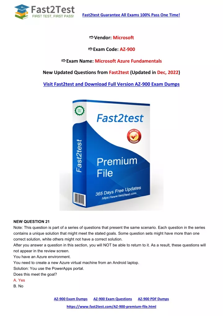 PPT - [Dec, 2022] Fast2test AZ-900 PDF Dumps And AZ-900 Exam Questions ...