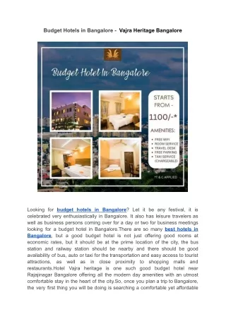 Budget Hotels in Bangalore -  Vajra Heritage Bangalore