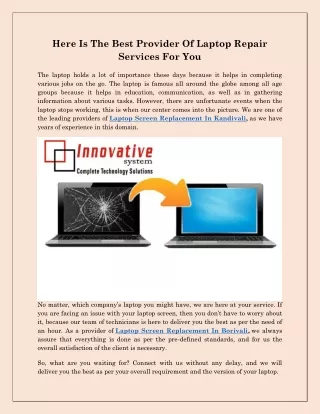 Laptop Screen Replacement In Kandivali - innovativesystem