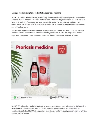Manage Psoriatic symptoms fast with best psoriasis medicine