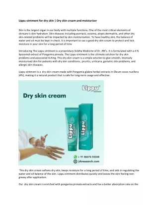 Lippu ointment for dry skin | Dry skin cream and moisturizer