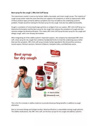 Best syrup for dry cough | JRKs Anti Coff Syrup