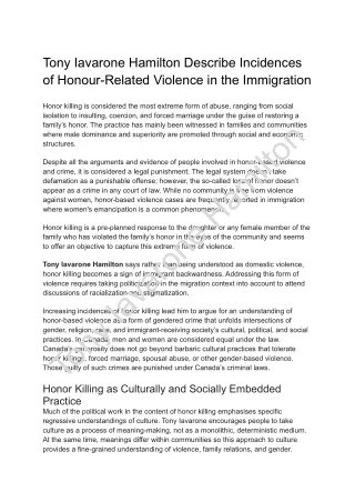 Tony Iavarone Hamilton describe Incidences of Honour-Related Violence in the Immigration