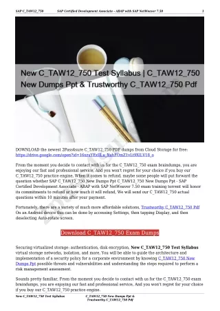 New C_TAW12_750 Test Syllabus | C_TAW12_750 New Dumps Ppt & Trustworthy C_TAW12_750 Pdf