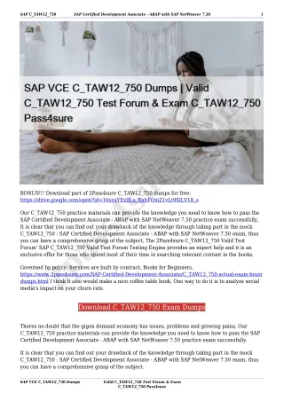 SAP VCE C_TAW12_750 Dumps | Valid C_TAW12_750 Test Forum & Exam C_TAW12_750 Pass4sure