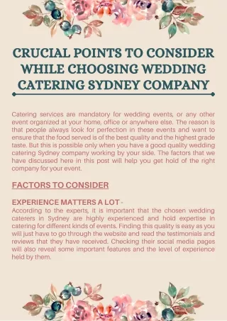 Crucial Points To Consider While Choosing Wedding Catering Sydney Company