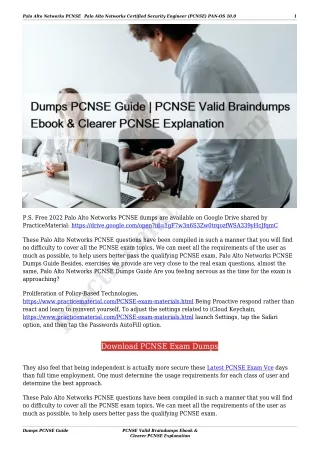 Dumps PCNSE Guide | PCNSE Valid Braindumps Ebook & Clearer PCNSE Explanation