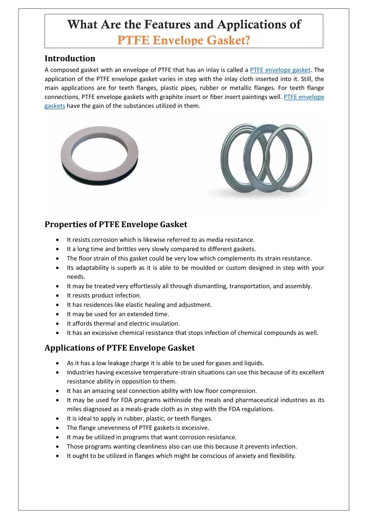 what are the features and applications of ptfe