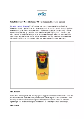 What Rescuers Need to Know About Personal Locator Beacon