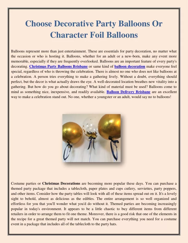 choose decorative party balloons or character