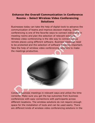 Enhance the Overall Communication in Conference Rooms – Select Wireless Video Conferencing Solutions