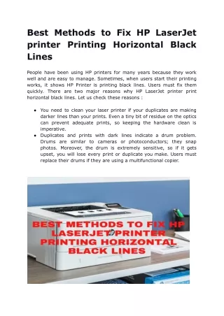 Best Methods to  Fix HP LaserJet printer Printing Horizontal Black Lines