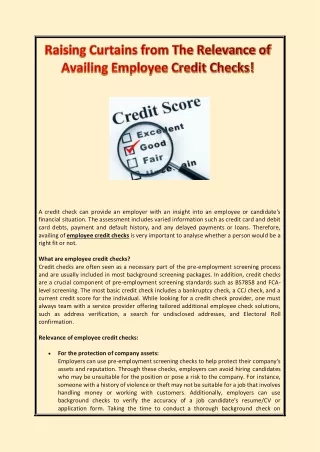Raising Curtains from The Relevance of Availing Employee Credit Checks