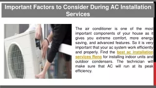 Important Factors to Consider During AC Installation Services