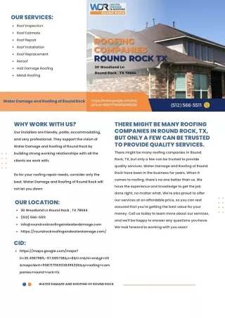 WATER DAMAGE AND ROOFING OF ROUND ROCK IS A COMPANY YOU CAN TRUST