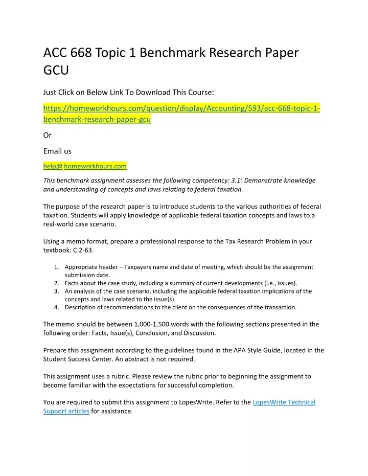 acc 668 topic 1 benchmark research paper gcu