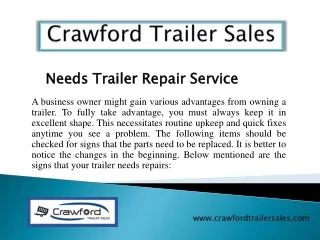 Needs  Trailer Repair Service - Crawford Trailer Sales