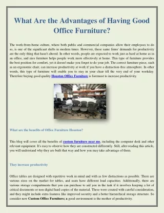 What Are the Advantages of Having Good Office Furniture?