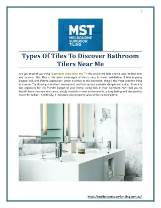 Types Of Tiles to discover Bathroom Tilers Near Me
