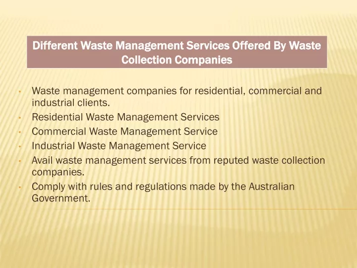 different waste management services offered by waste collection companies