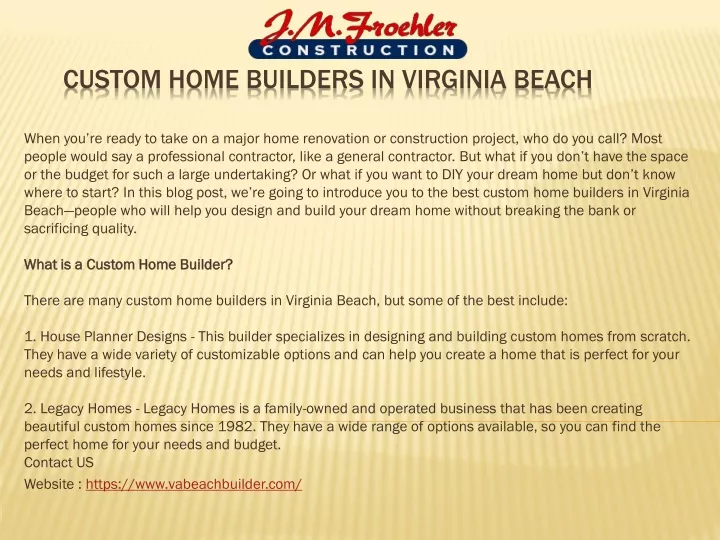 custom home builders in virginia beach