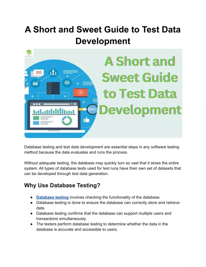 a short and sweet guide to test data development