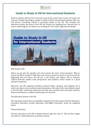 Guide to Study in UK for International Students