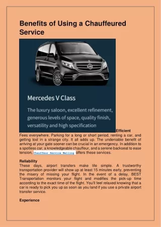 benefits of using a chauffeured service