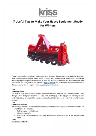 7 useful tips to make your heavy equipment ready