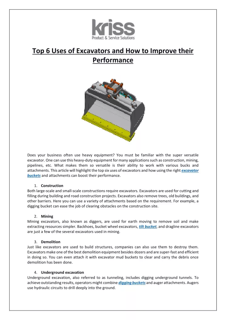 top 6 uses of excavators and how to improve their