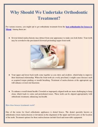 Why Should We Undertake Orthodontic Treatment?