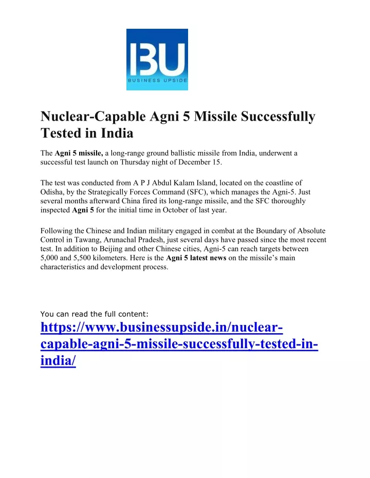 nuclear capable agni 5 missile successfully