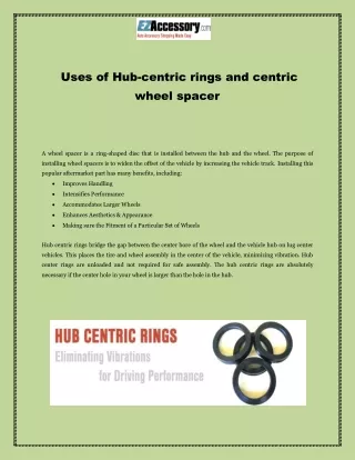 Uses of Hub-centric rings and centric wheel spacer