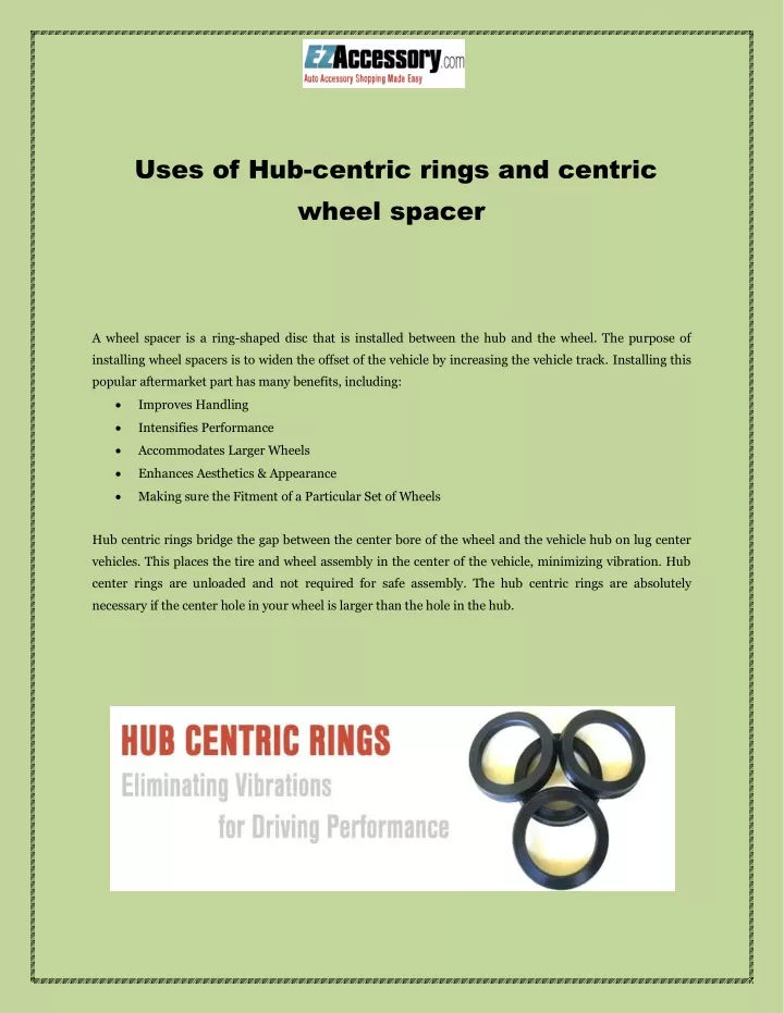 uses of hub centric rings and centric wheel spacer