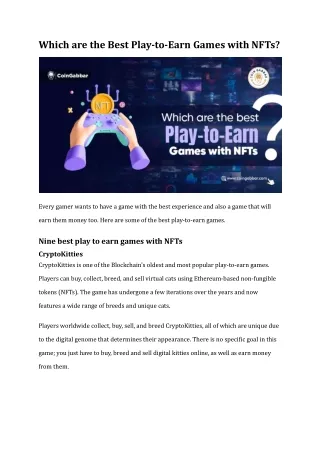 Which are the Best Play-to-Earn Games with NFTs