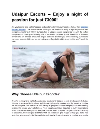 Udaipur Escorts – Enjoy a night of passion for just ₹3000!
