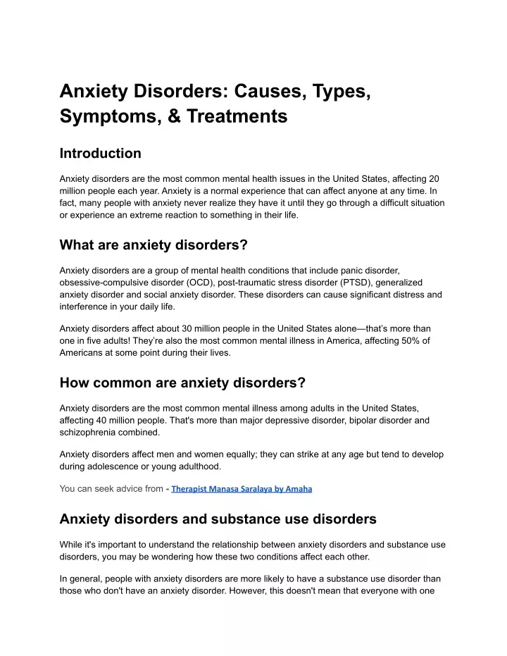 Ppt Anxiety Disorders Causes Types Symptoms And Treatments