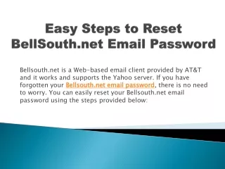 Steps to Reset BellSouth Email  1-833-836-0944