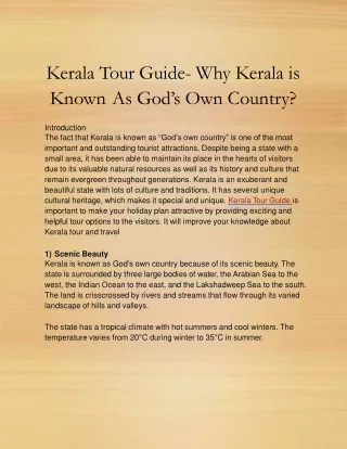 Kerala Tour Guide- Why Kerala is Known As God’s Own Country