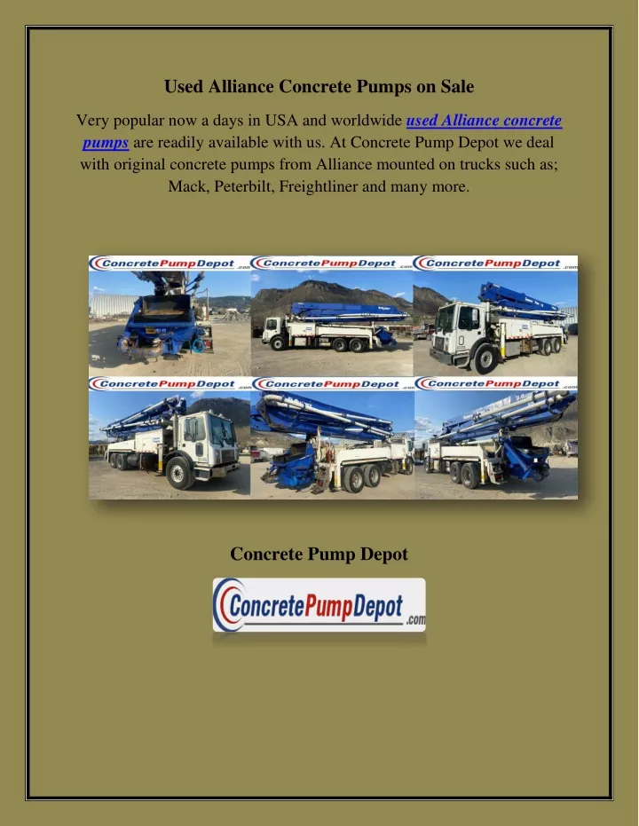 used alliance concrete pumps on sale