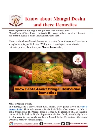 Know about Mangal Dosha and there Remedies