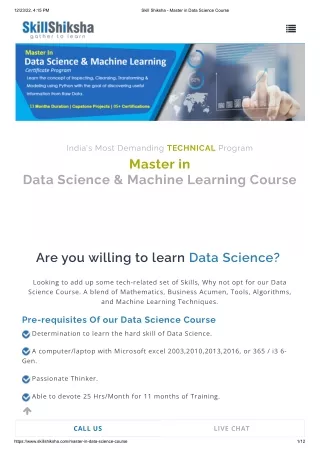 Skill Shiksha - Master in Data Science Course