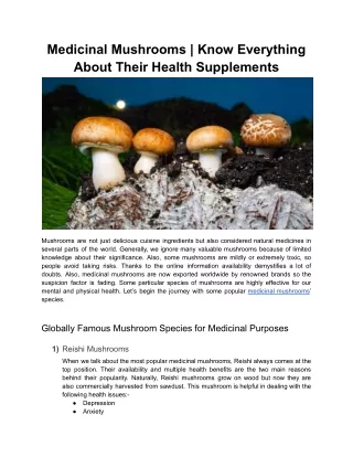 Medicinal Mushrooms | Know Everything About Their Health Supplements