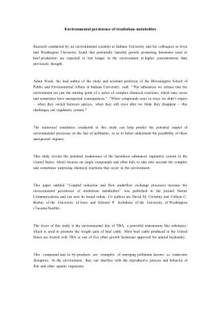 Environmental persistence of trenbolone metabolites