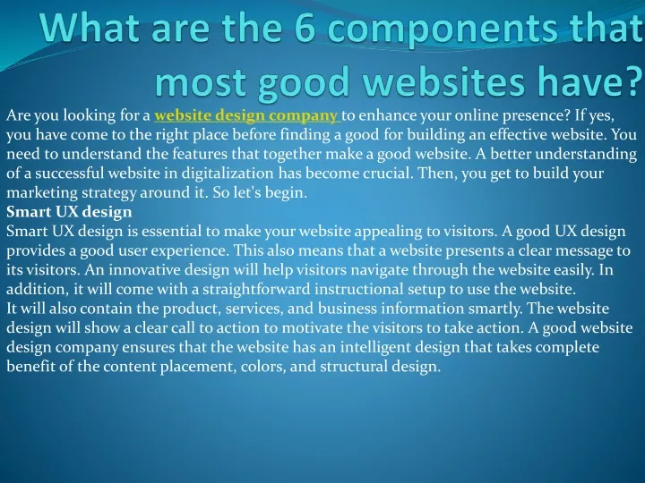 what are the 6 components that most good websites have